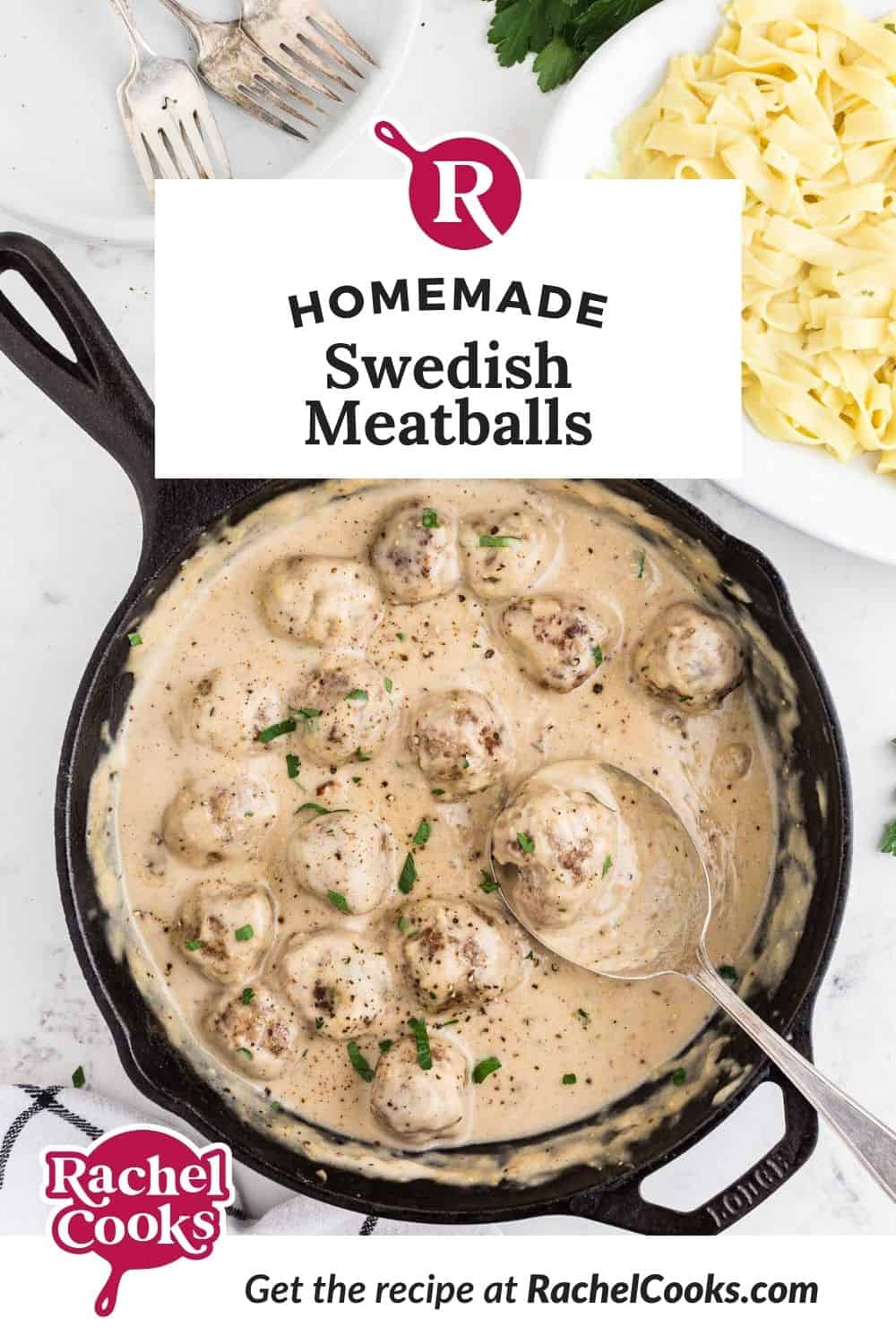 Meatballs, text overlay reads "homemade Swedish meatballs."