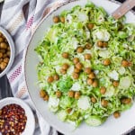 Brussels sprouts salad with crispy chickpeas.