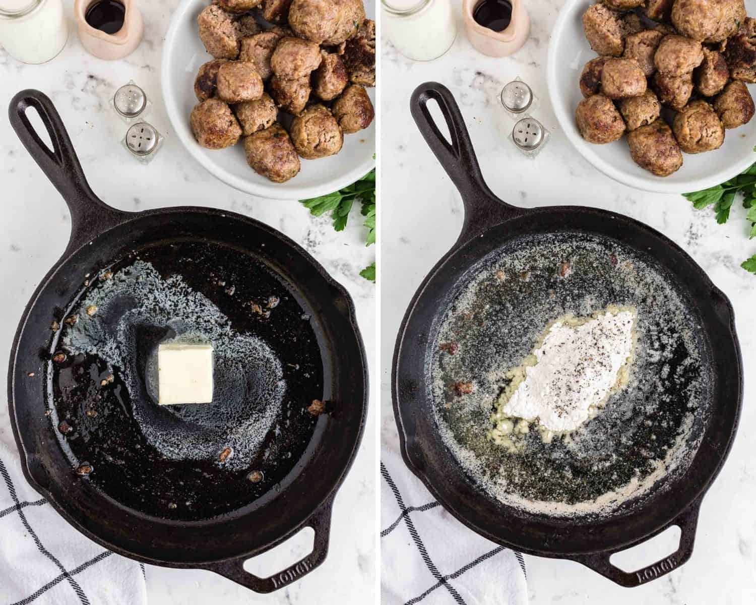 Butter before and after adding flour.