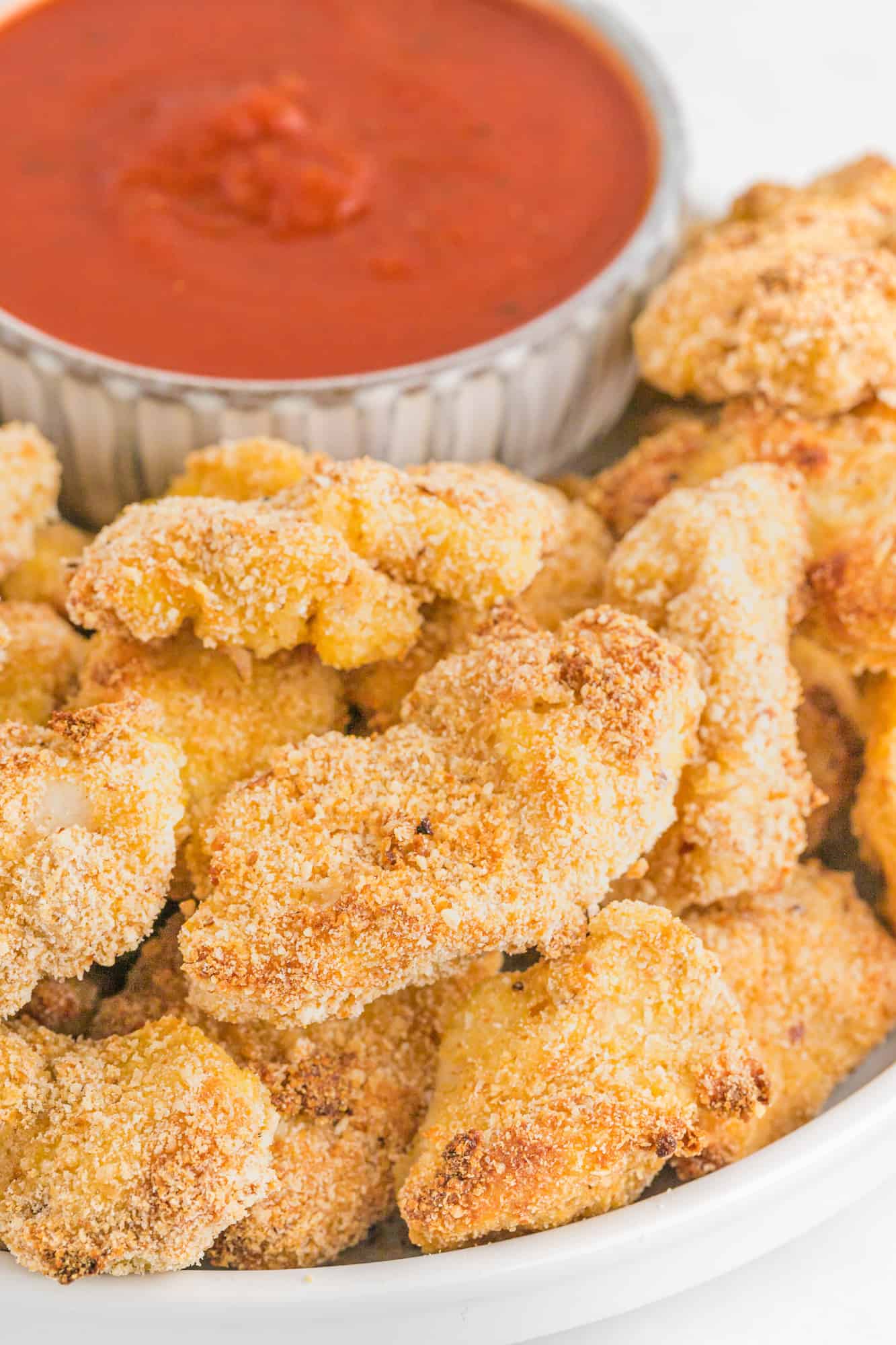 Close up of homemade chicken nuggets.