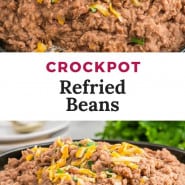 Beans, text overlay reads "crockpot refried beans."