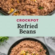 Beans, text overlay reads "crockpot refried beans."