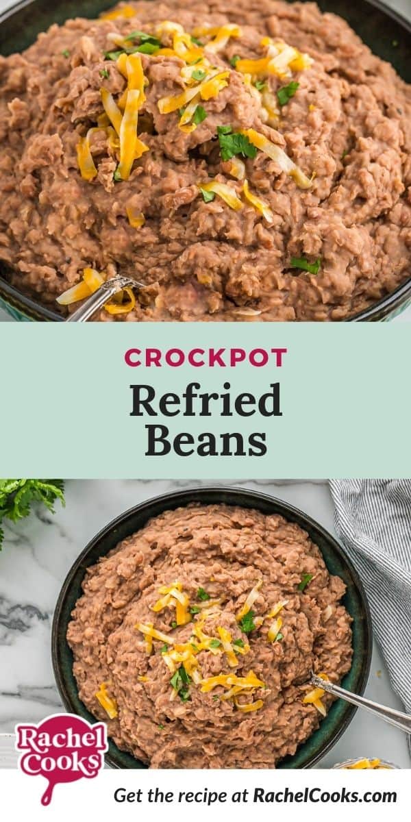 Beans, text overlay reads "crockpot refried beans."