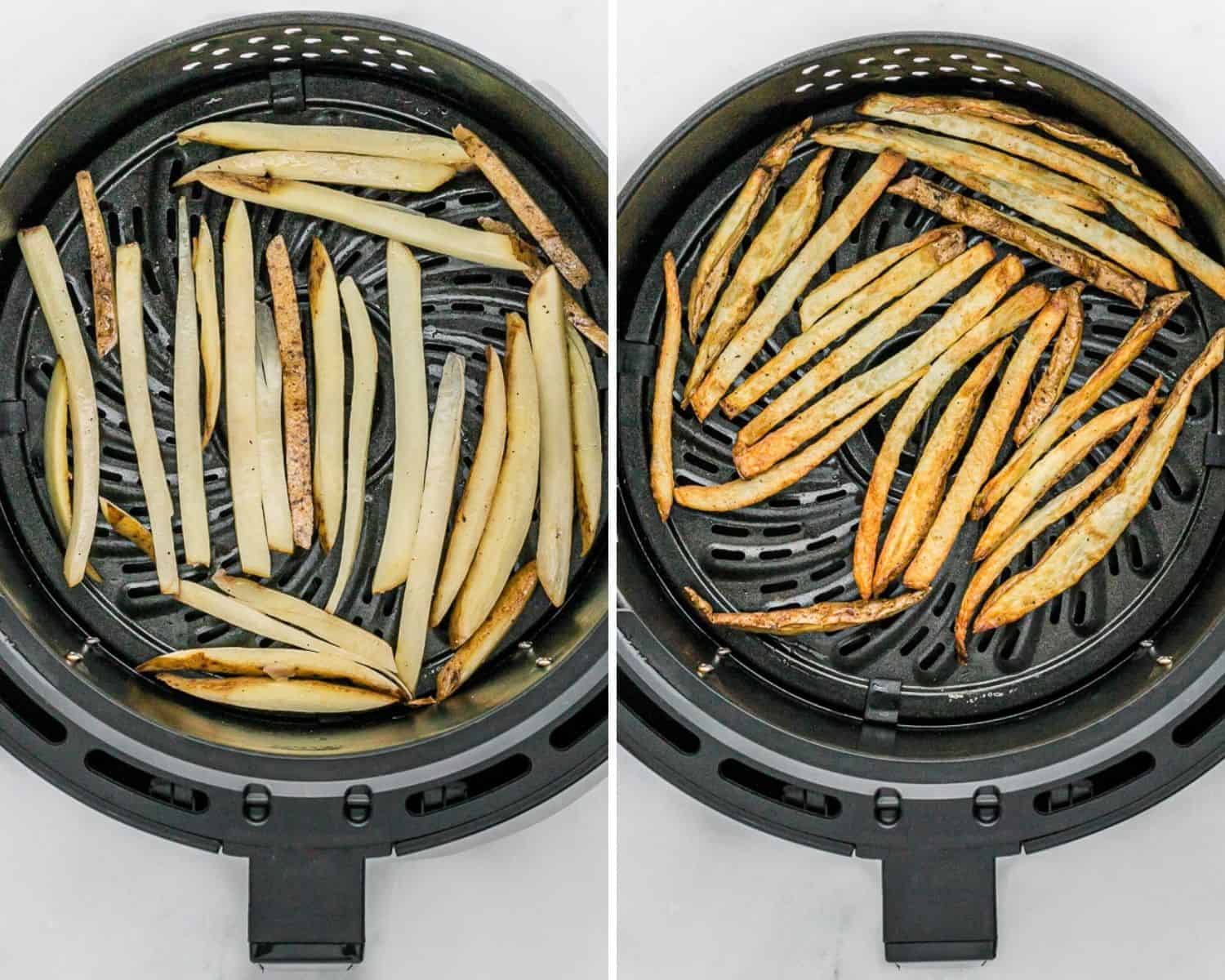 Before and after of fries in air fryer.