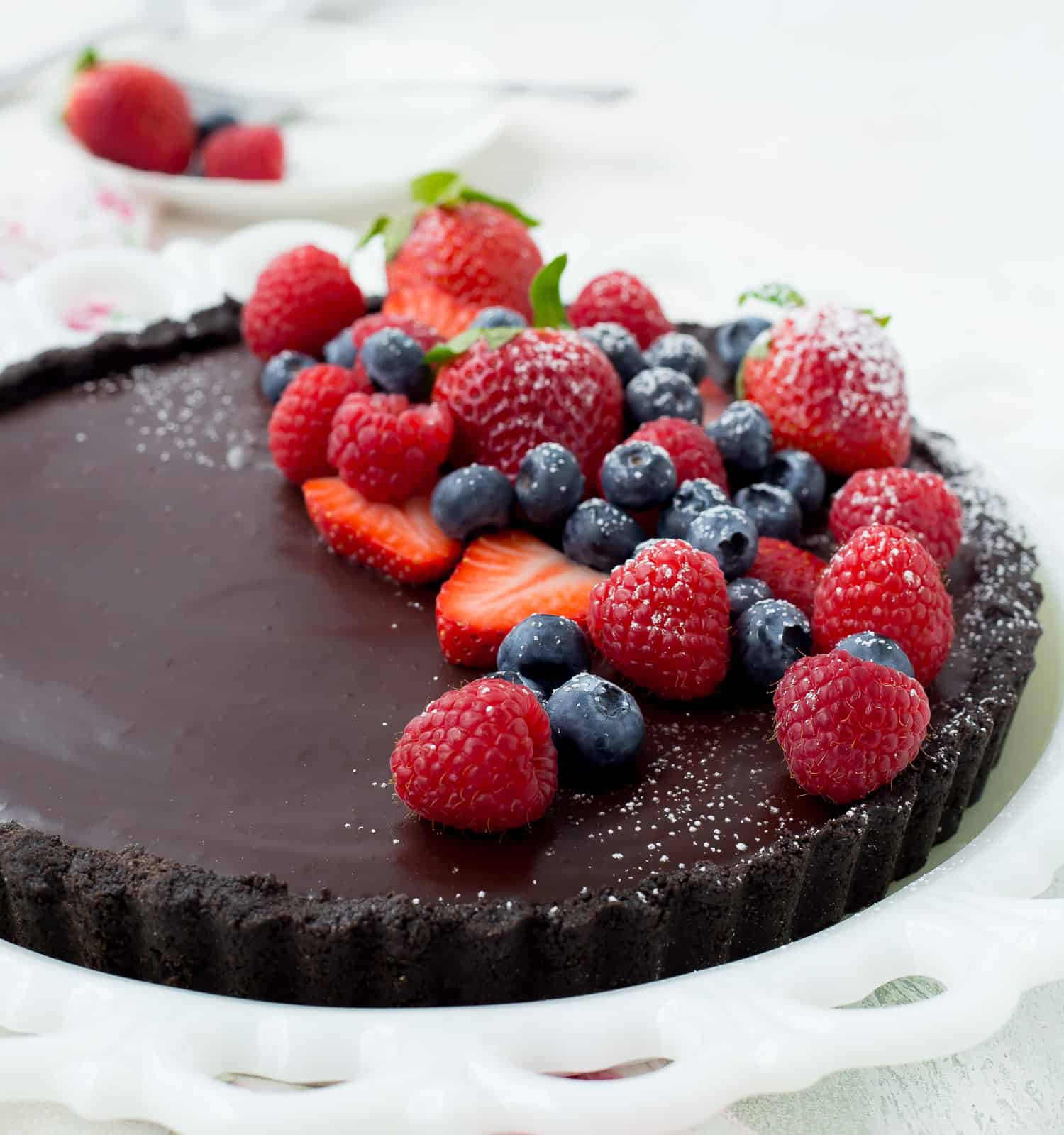 Chocolate tart with berries.