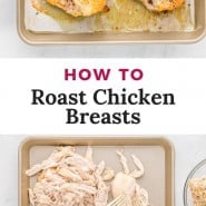 Chicken, text overlay reads "how to roast chicken breasts."