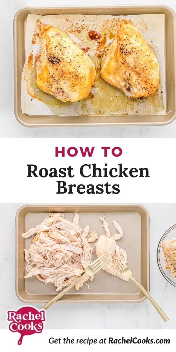 Chicken, text overlay reads "how to roast chicken breasts."