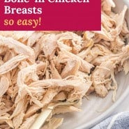 Chicken, text overlay reads "how to roast bone-in chicken breasts - so easy!"