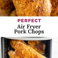 Pork, text overlay reads "perfect air fryer pork chops."