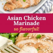 Chicken, text overlay reads "asian chicken marinade - so flavorful."