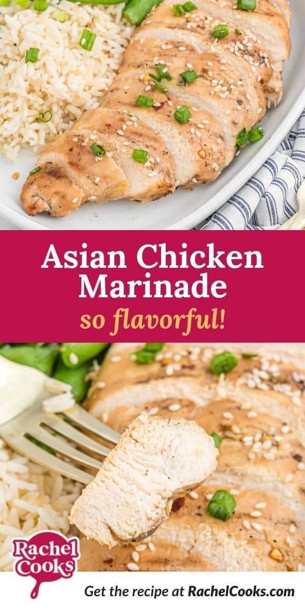 Chicken, text overlay reads "asian chicken marinade - so flavorful."
