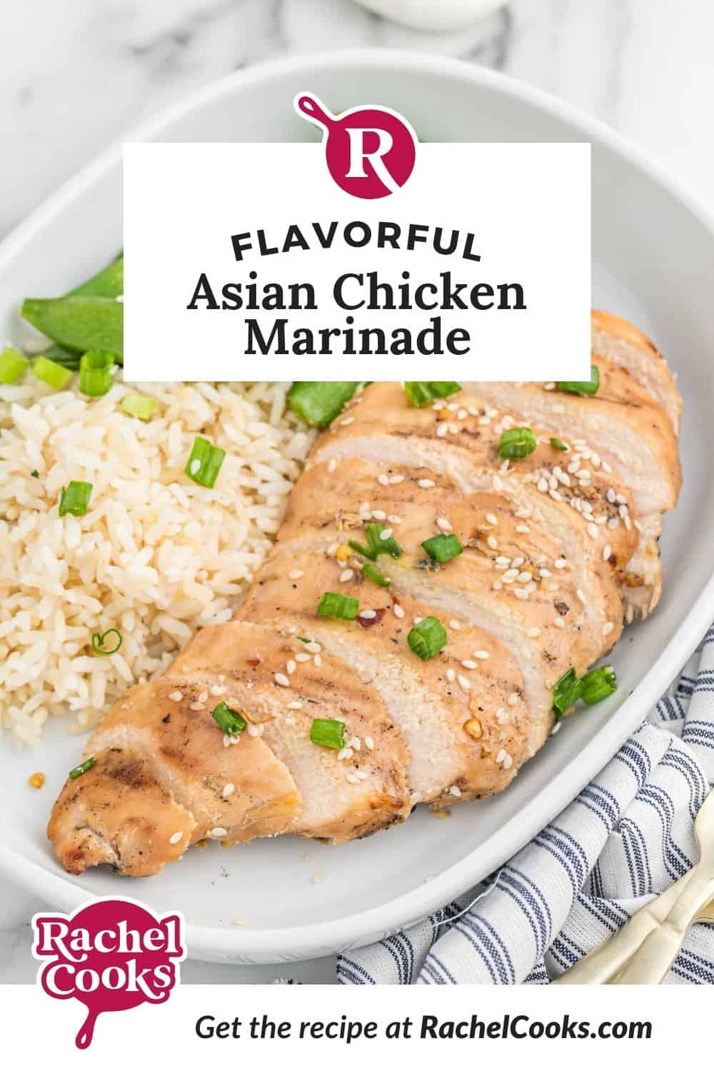 Chicken, text overlay reads "flavorful asian chicken marinade."