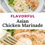 Chicken, text overlay reads "flavorful asian chicken marinade."
