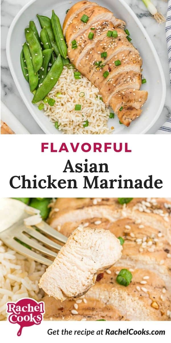 Chicken, text overlay reads "flavorful asian chicken marinade."