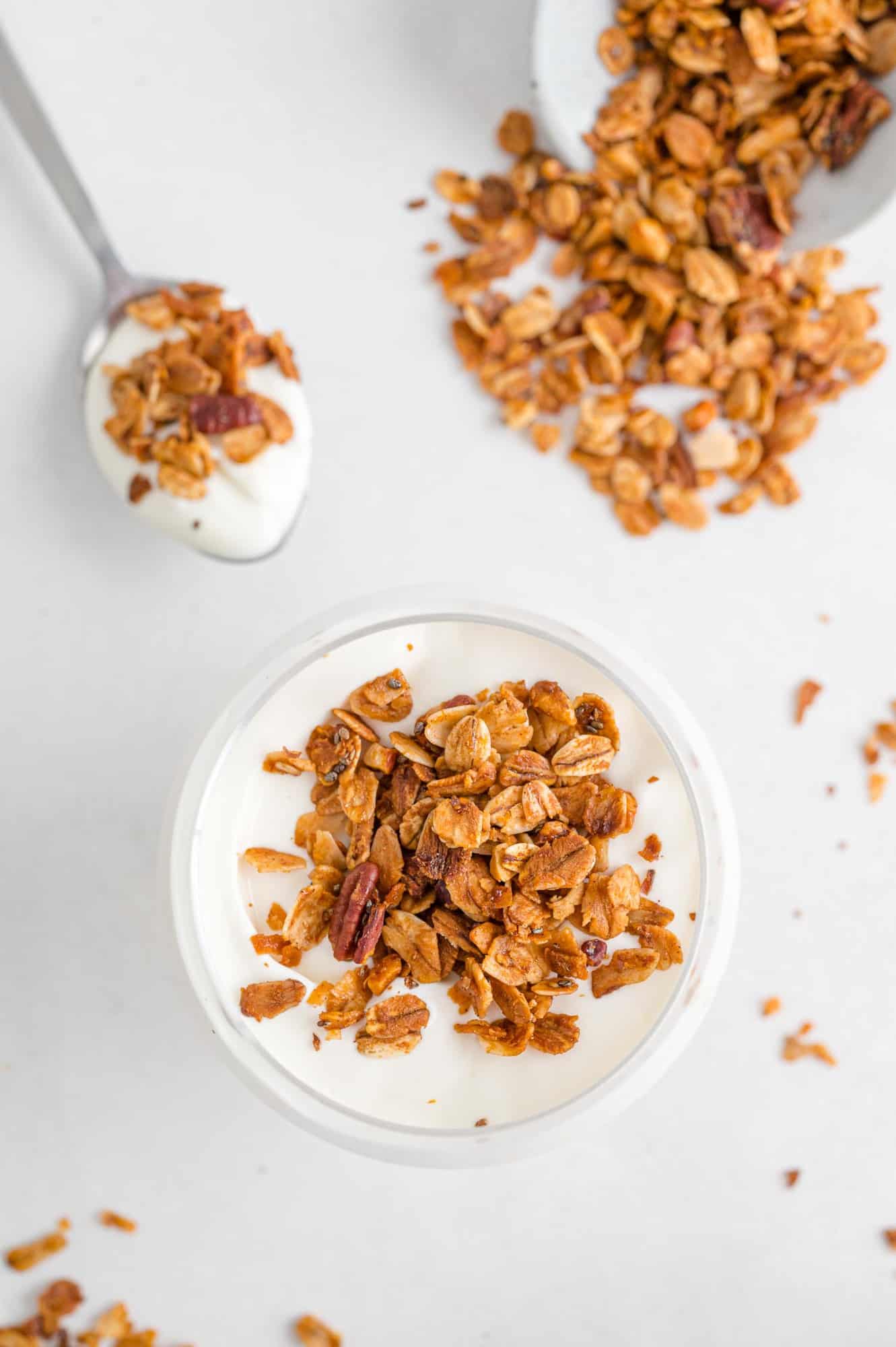 Granola on top of yogurt.