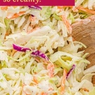 Coleslaw, text overlay reads "healthy coleslaw - so creamy!"