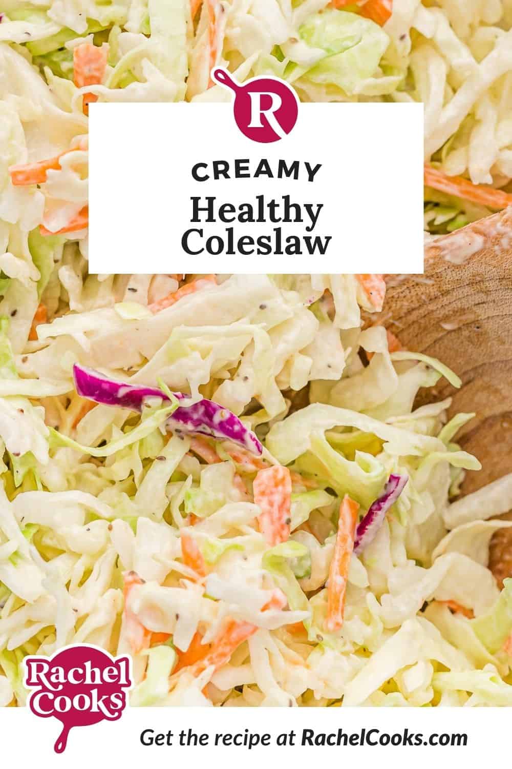 Coleslaw, text overlay reads "creamy healthy coleslaw."