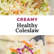 Coleslaw, text overlay reads "creamy healthy coleslaw."