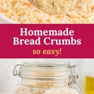 Bread crumbs, text overlay reads "homemade bread crumbs - so easy."