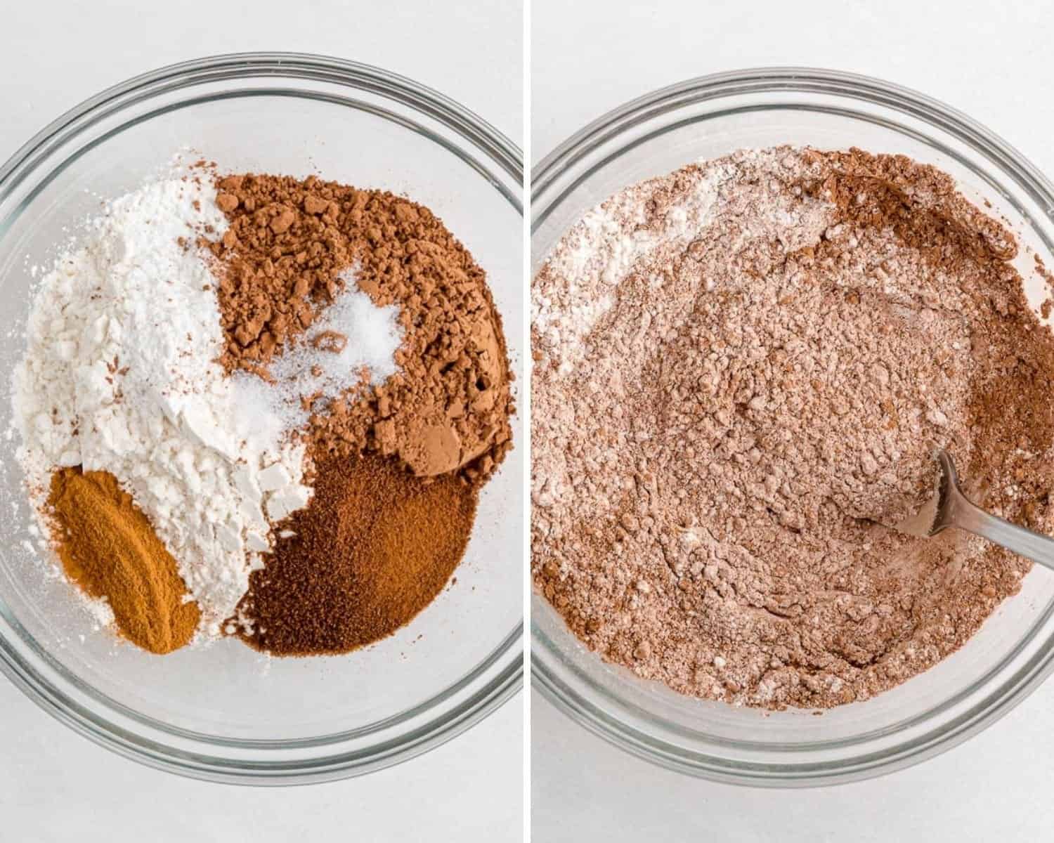 Dry ingredients before and after being mixed.