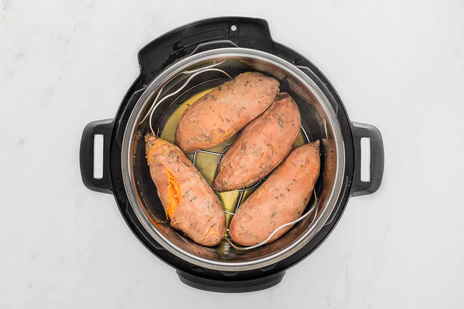 Instant pot sweet potatoes after being cooked.