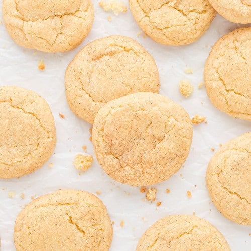 Snickerdoodle cookies on a white background.
