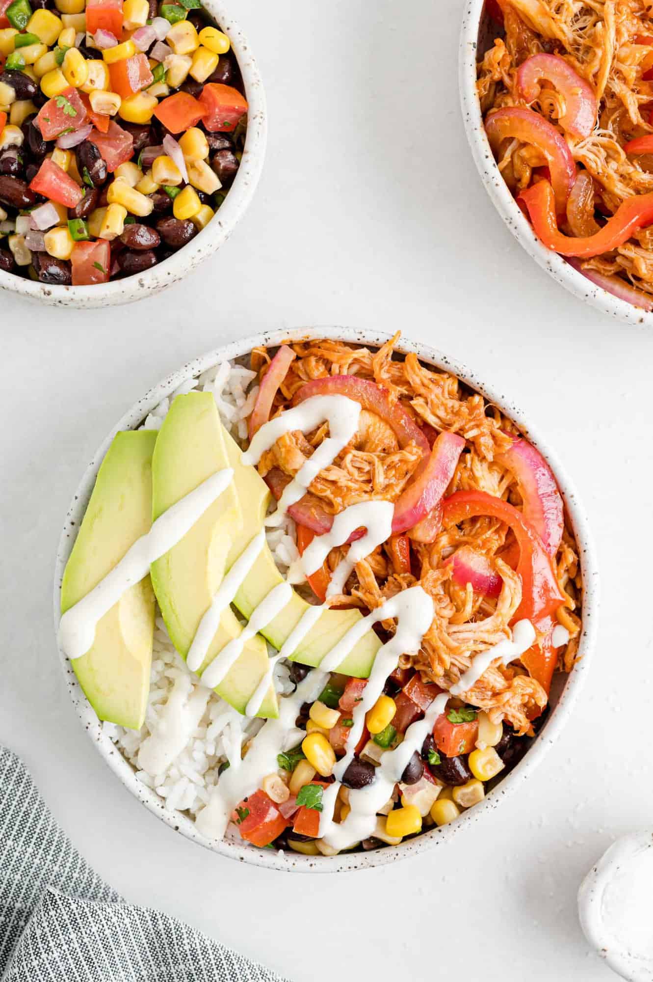 Composed burrito bowl.