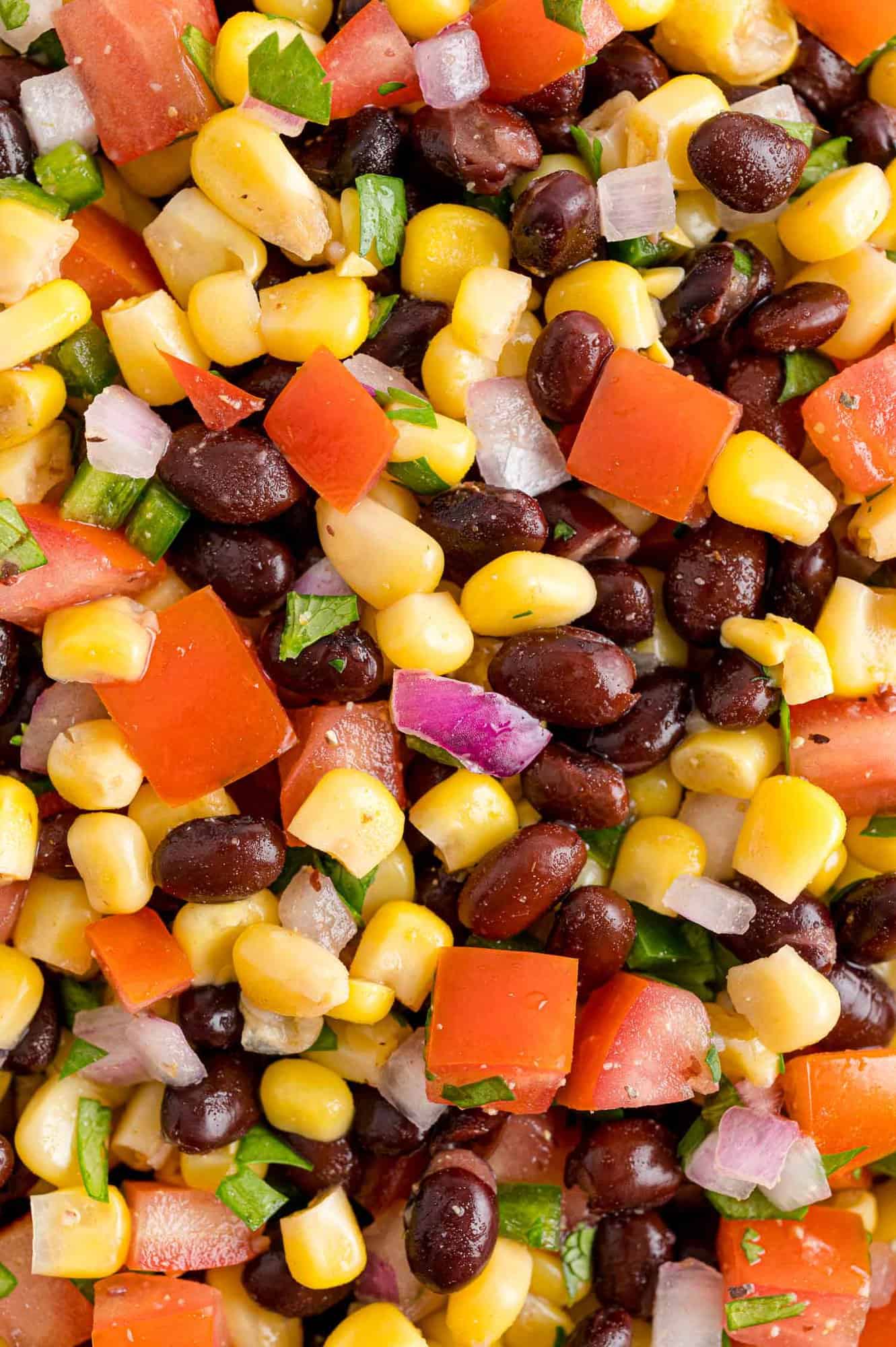 Black bean corn salsa filling frame of image.