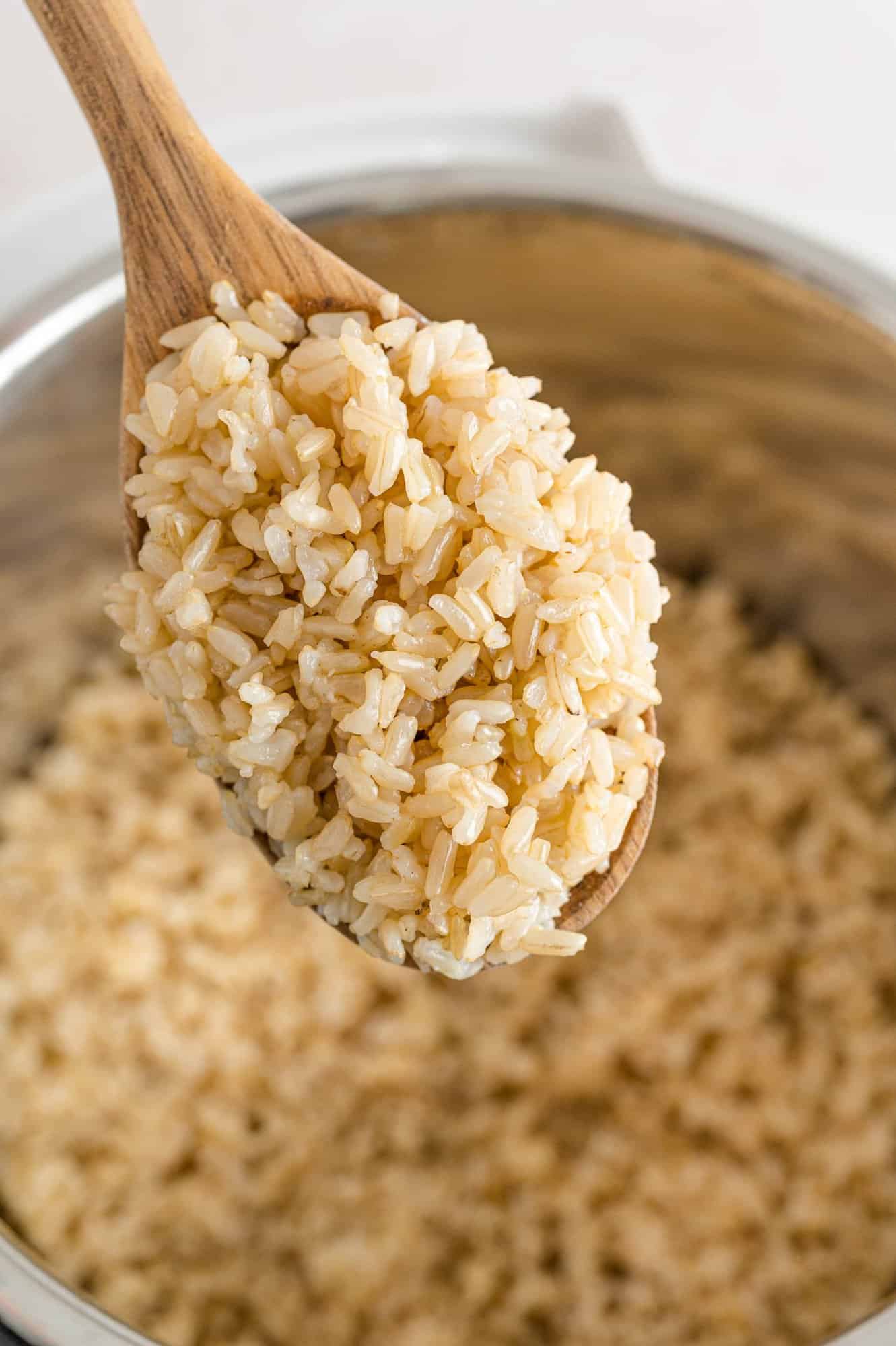 Rice on a spoon, showing texture.