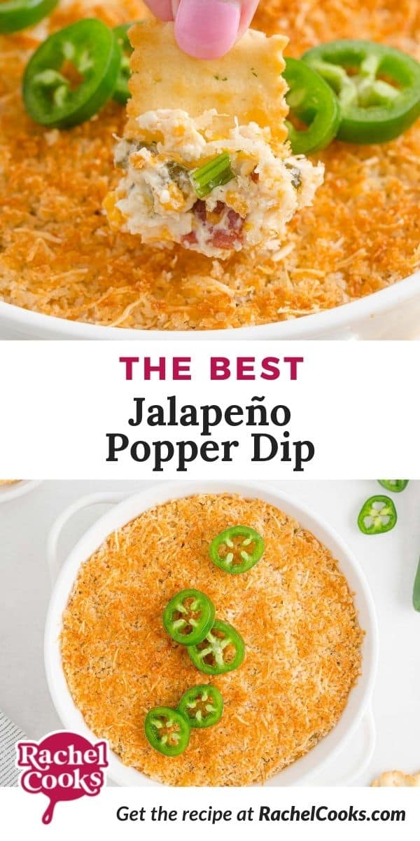 Dip, text overlay reads "the best jalapeño popper dip."