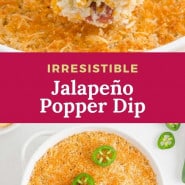 Dip, text overlay reads "irresistible jalapeño popper dip."