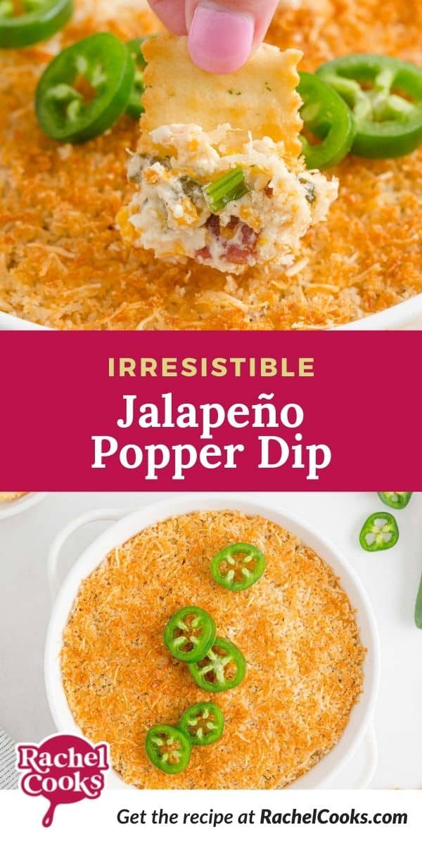 Dip, text overlay reads "irresistible jalapeño popper dip."