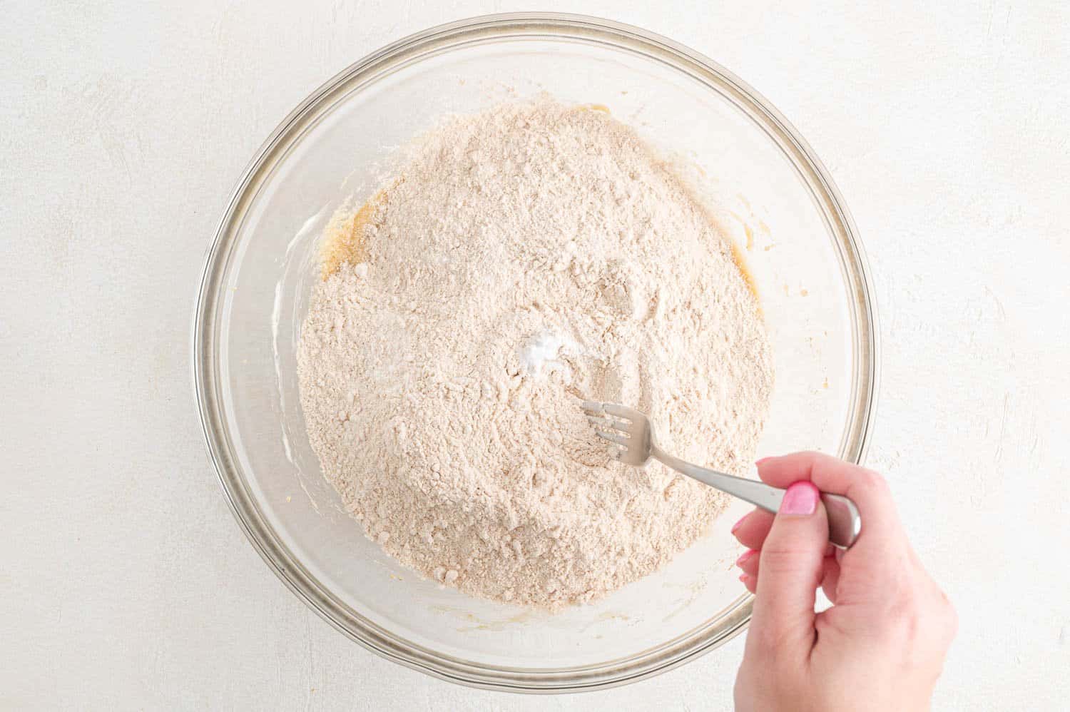 Dry ingredients being mixed.