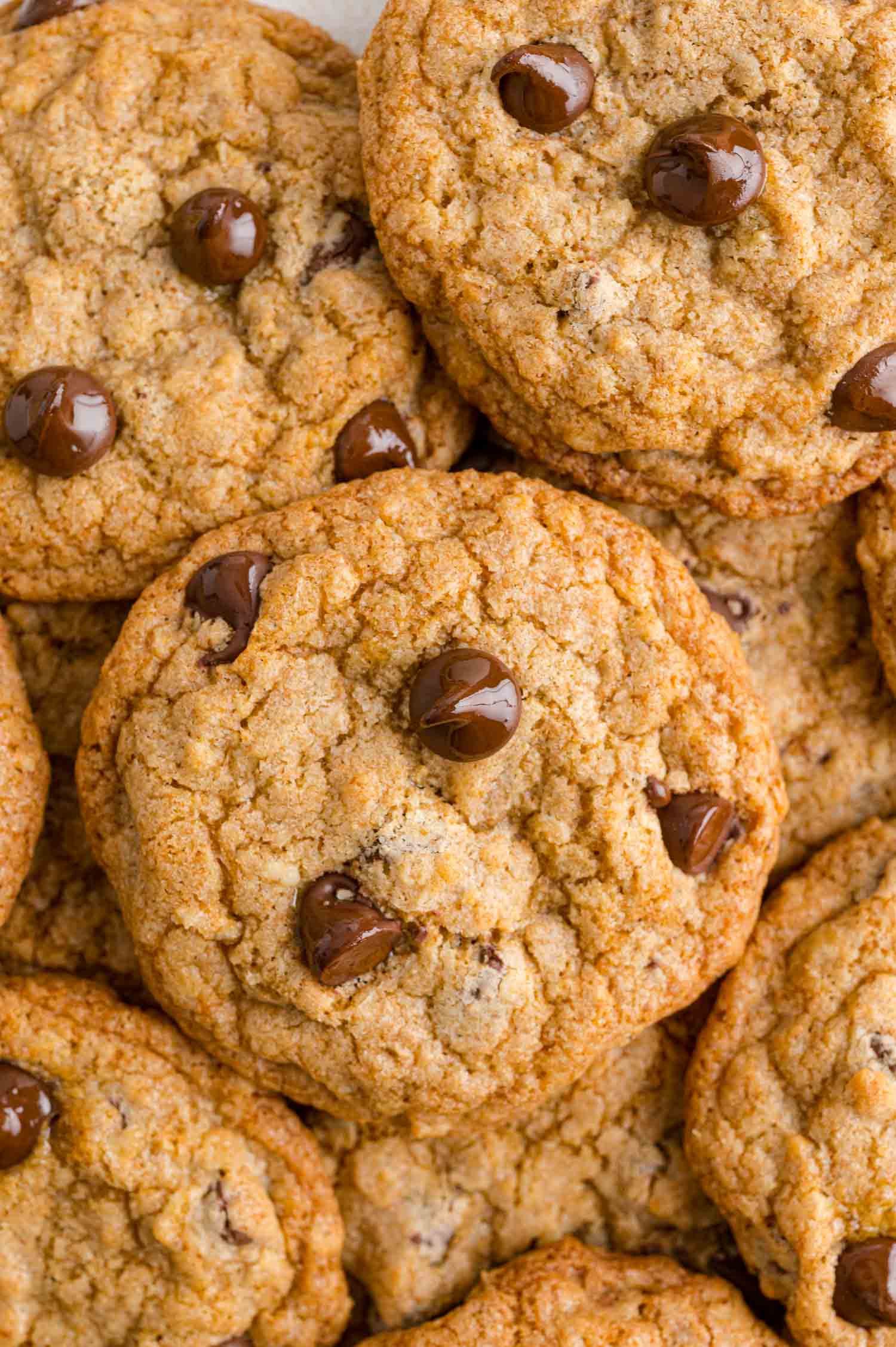 Layers of whole wheat chocolate chip cookies.