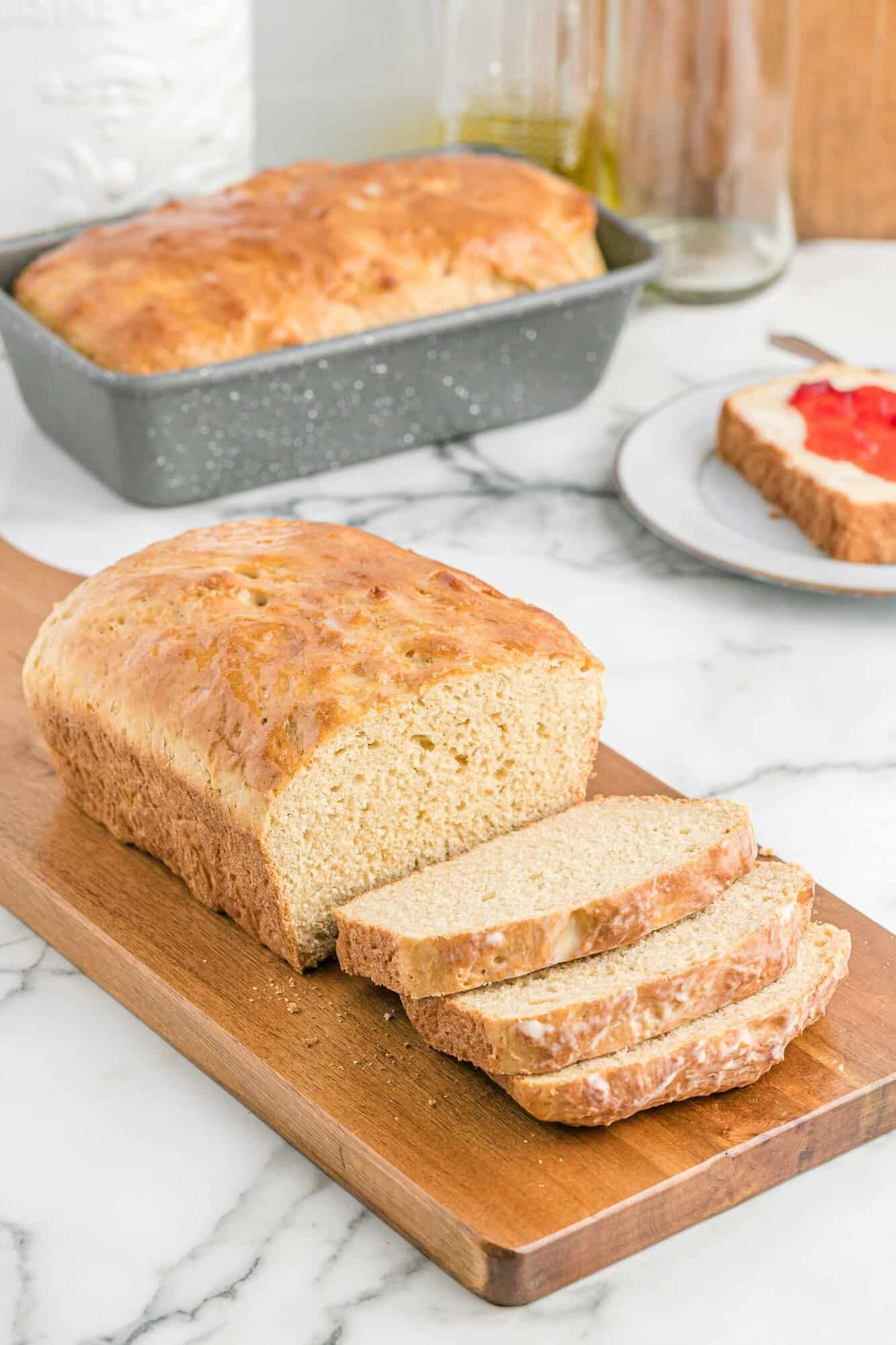 No knead whole wheat bread on a cutting board.