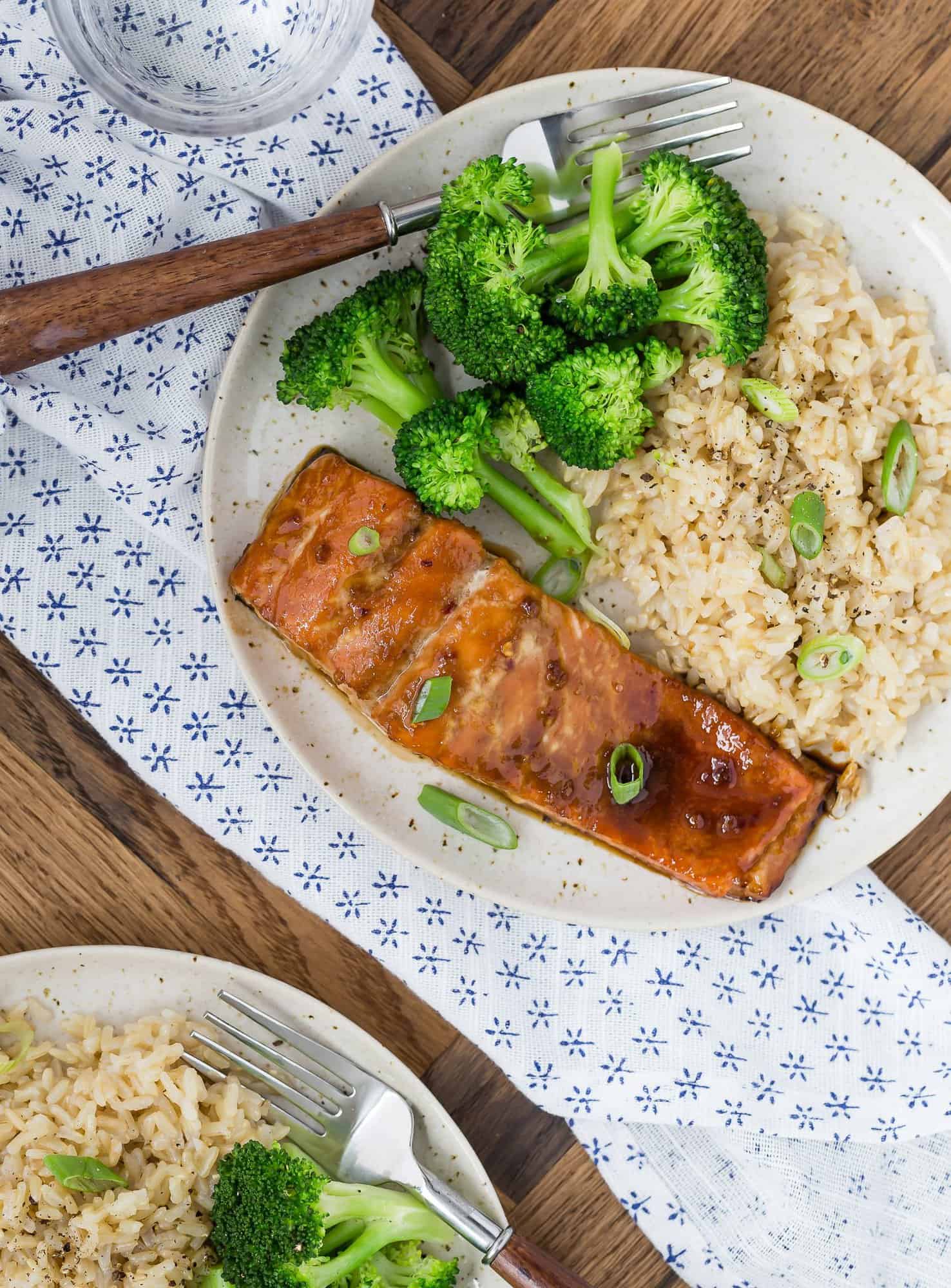 Perfectly prepared salmon glazed with soy sauce and honey.