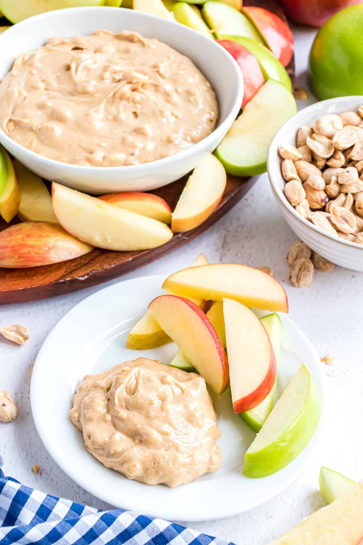 Dip on a plate and in a serving bowl.