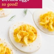 Eggs, text overlay reads "classic deviled eggs - so good."