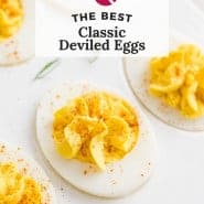 Eggs, text overlay reads "the best classic deviled eggs."