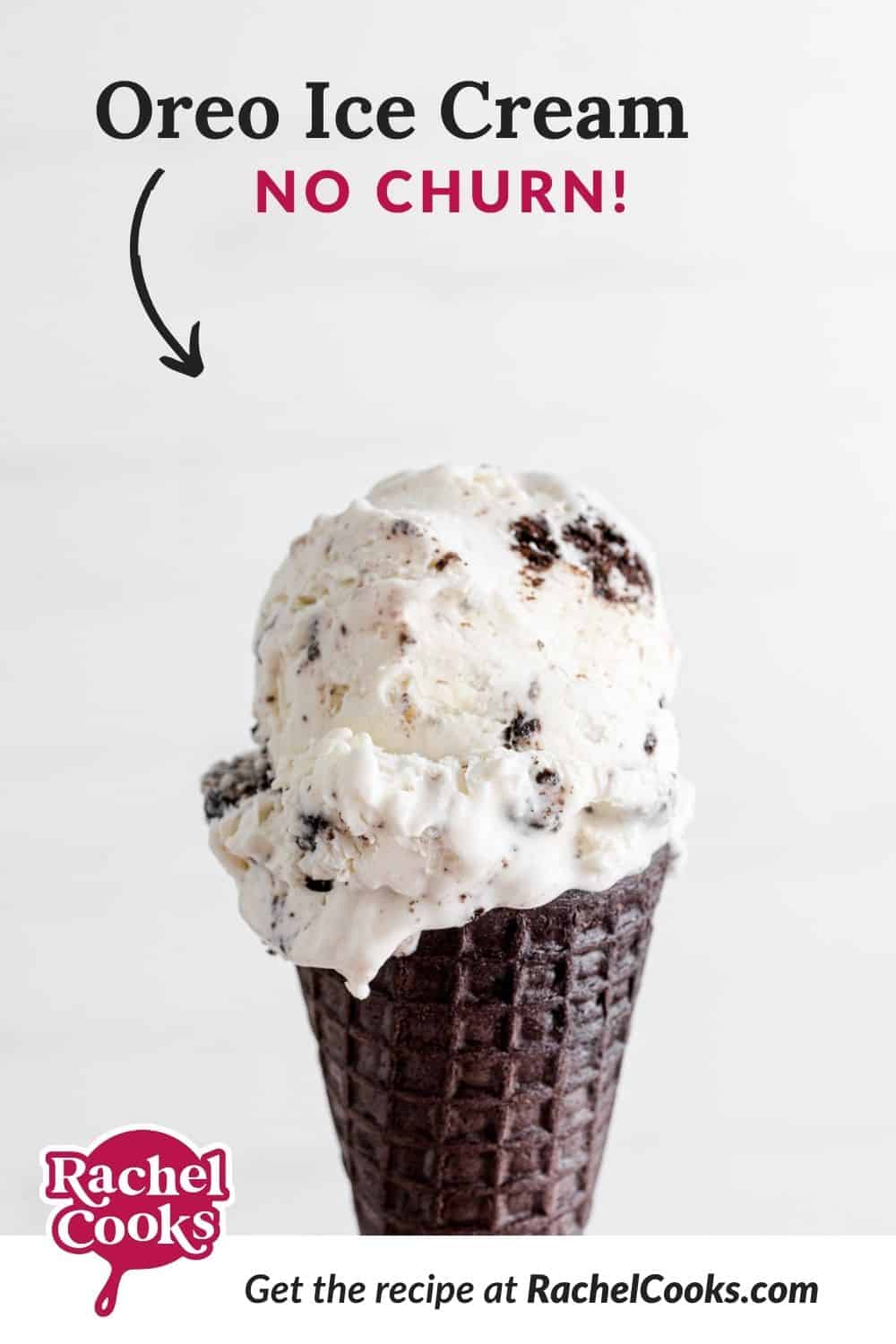 Ice cream, text overlay reads "oreo ice cream - no churn!"