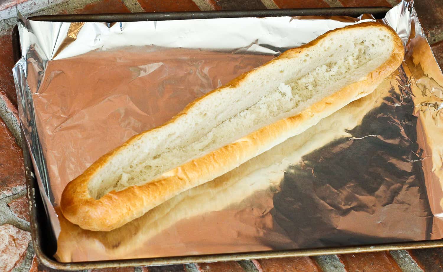 Bread hollowed out to form a boat.