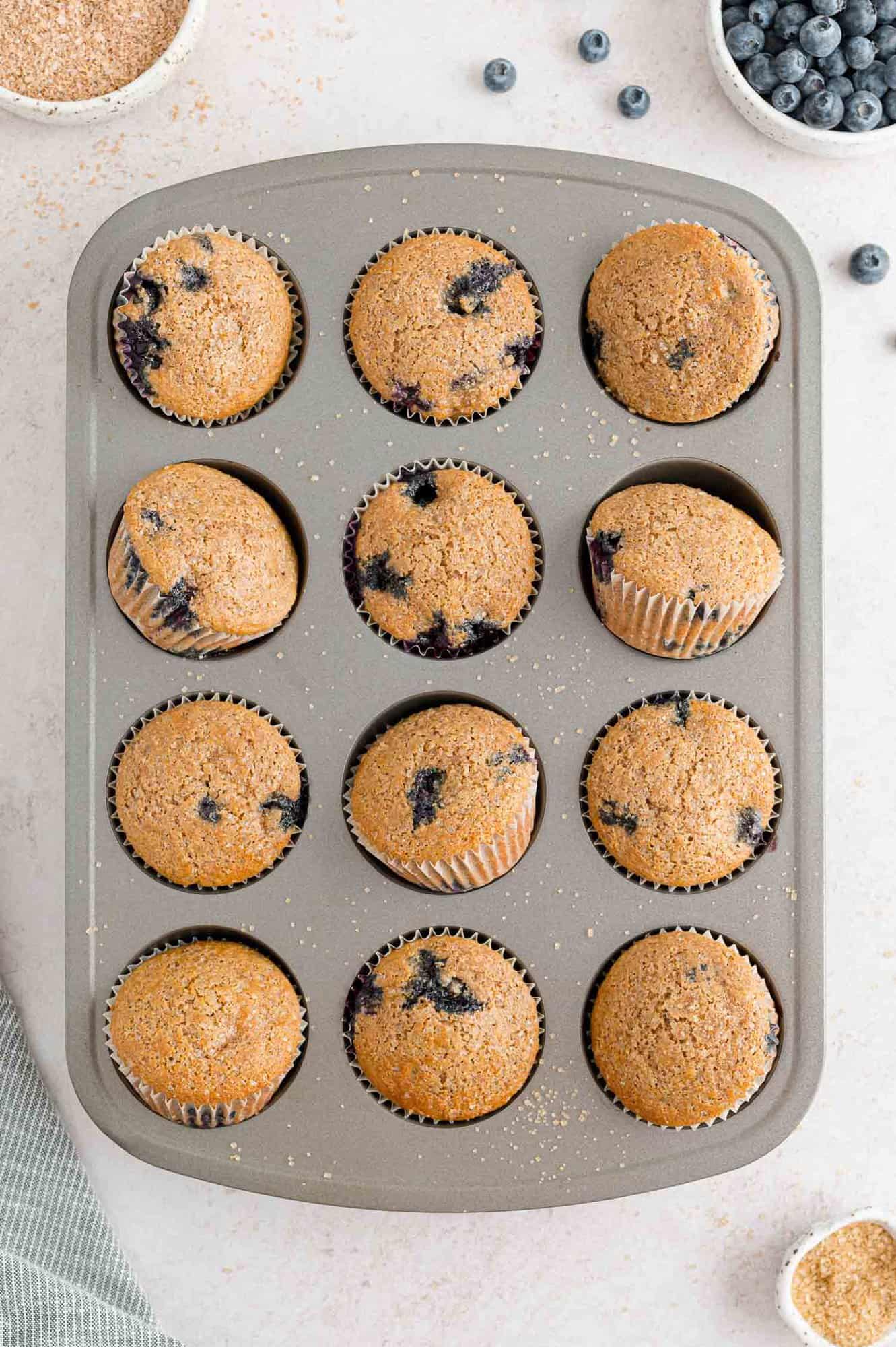 Baked muffins in tin.