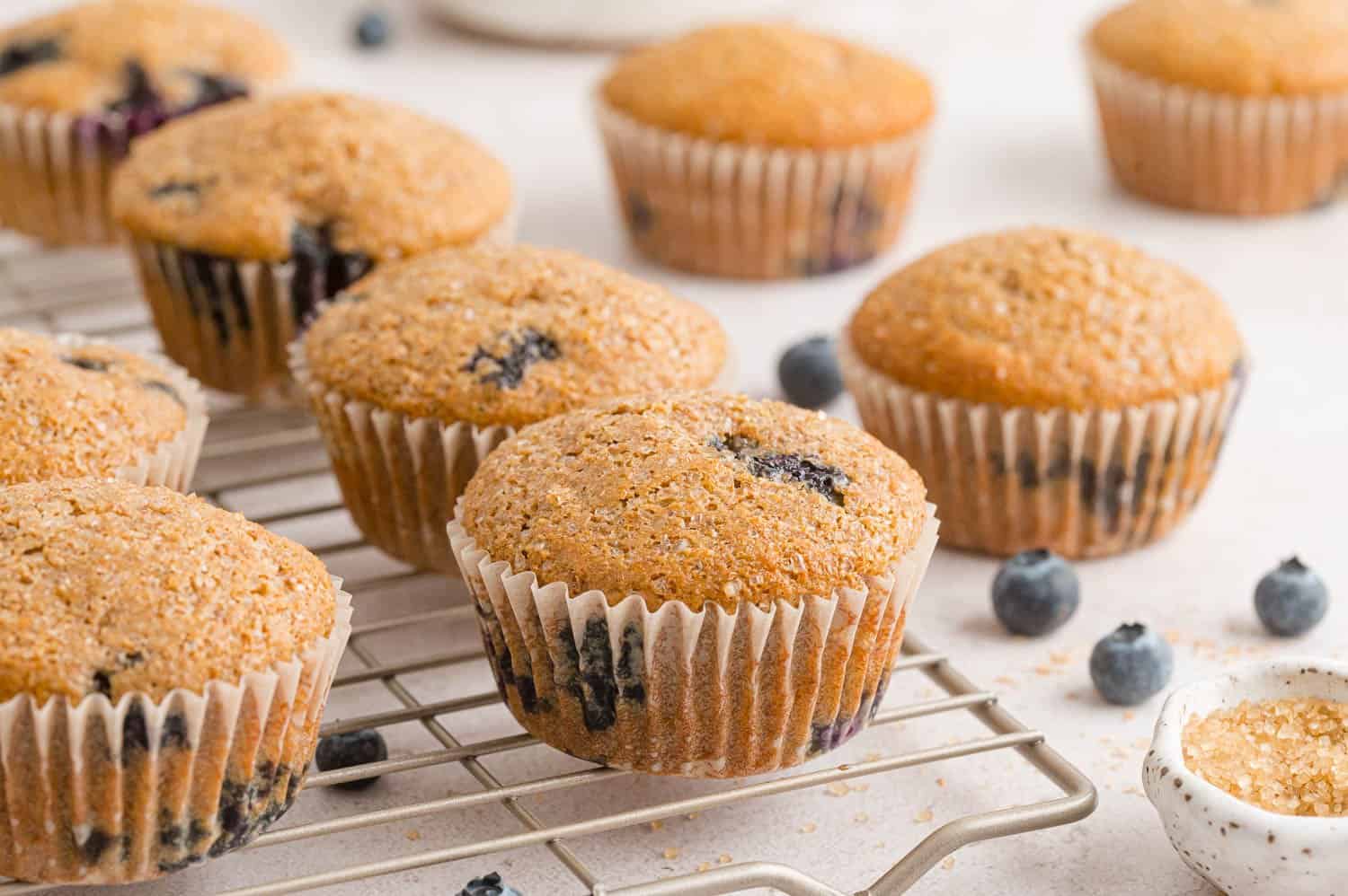 Muffins on cooling rack.