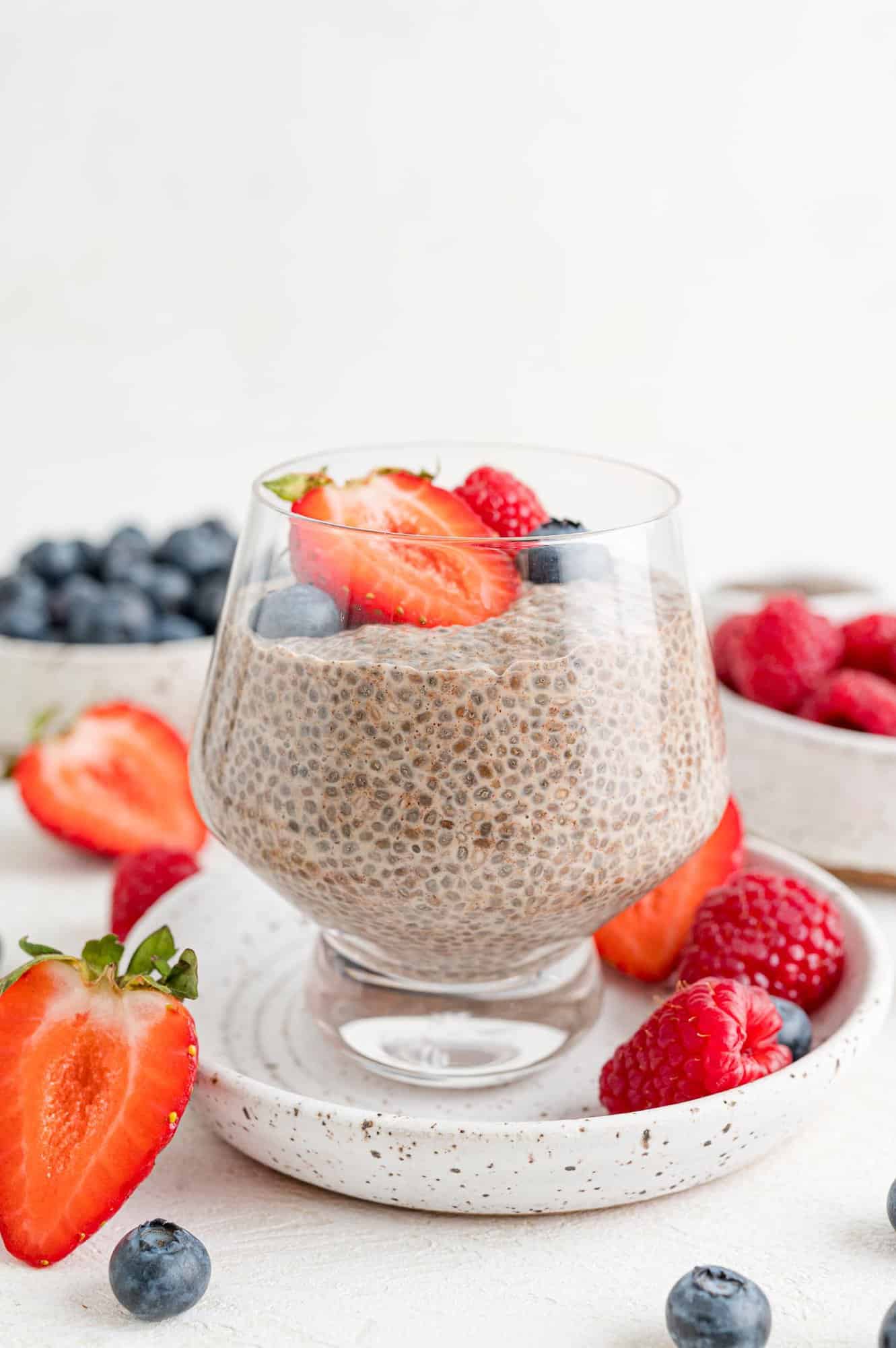 Chia seed pudding topped with fruit.