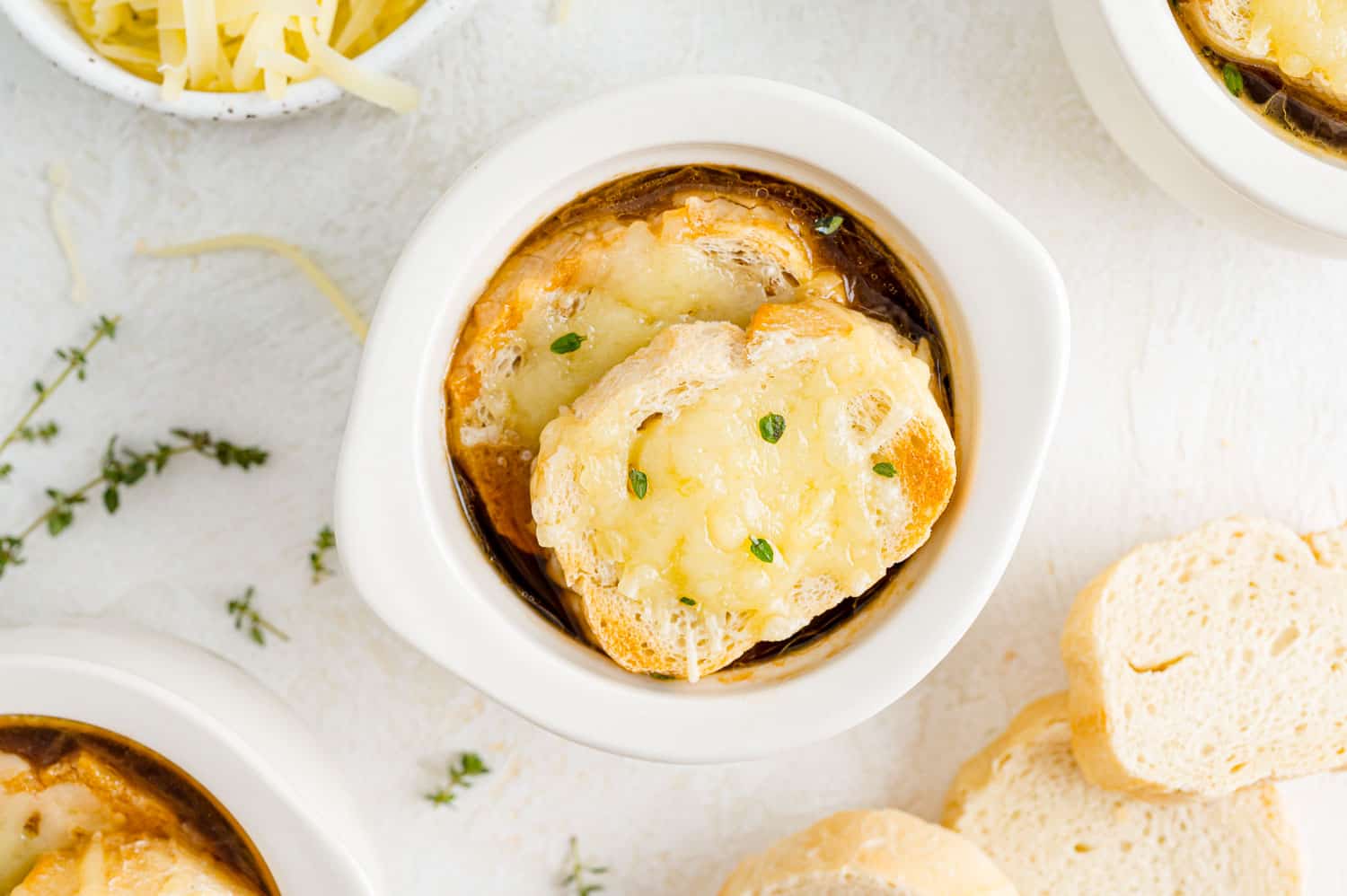 Onion soup with cheese toasts.