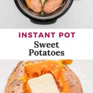 Sweet potato, text overlay reads "instant pot sweet potatoes."