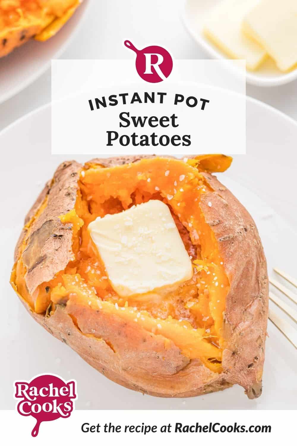 Sweet potato, text overlay reads "instant pot sweet potatoes."