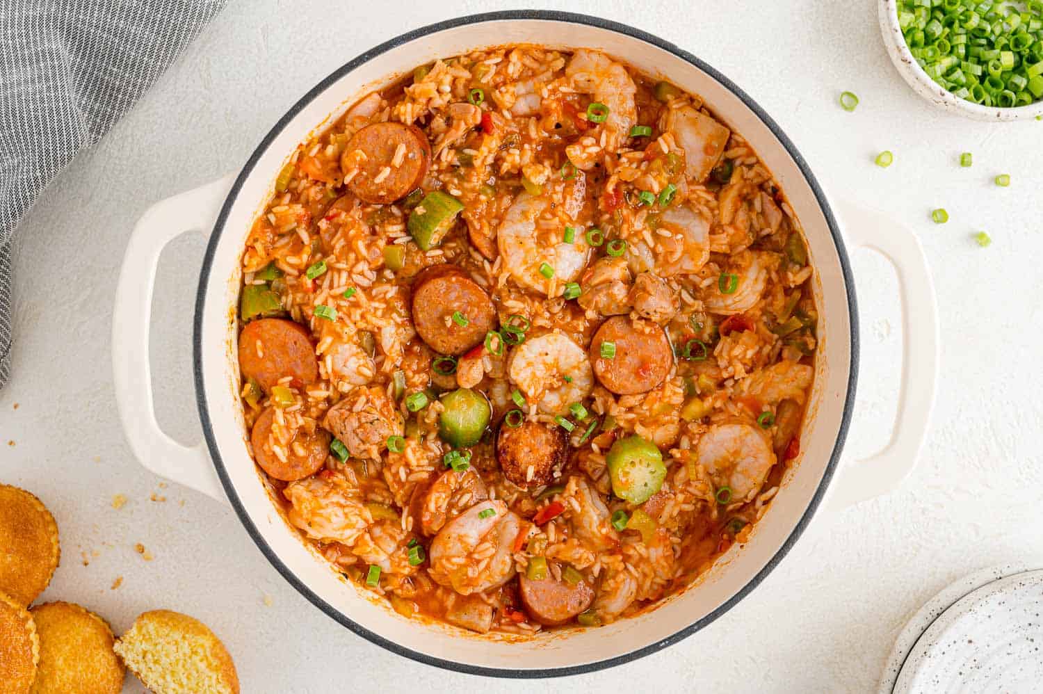 Finished jambalaya in pan.