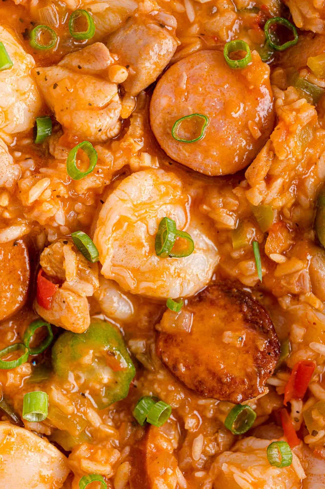 Close up of jambalaya.