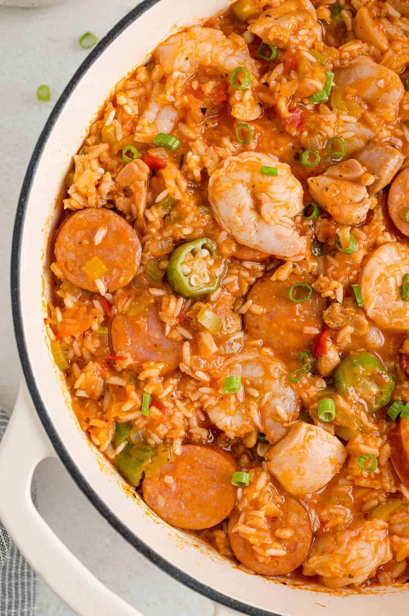 Jambalaya in a dutch oven.